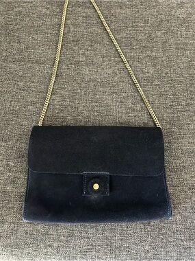 Clare V. Navy Suede Gosee Clutch/Crossbody with Gold Chain